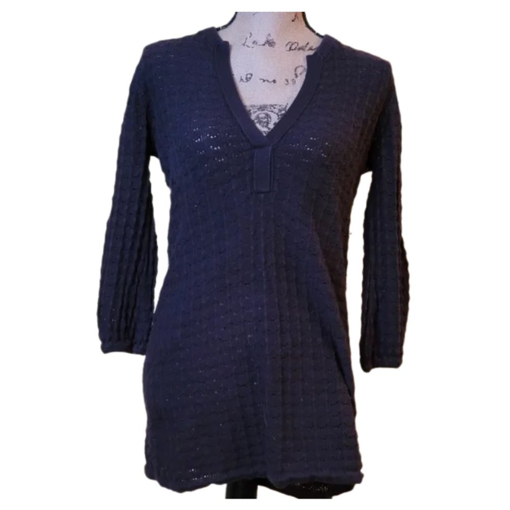 Black Calvin Klein Large, V-Neck, Long Sleeve, Tunic Blouse